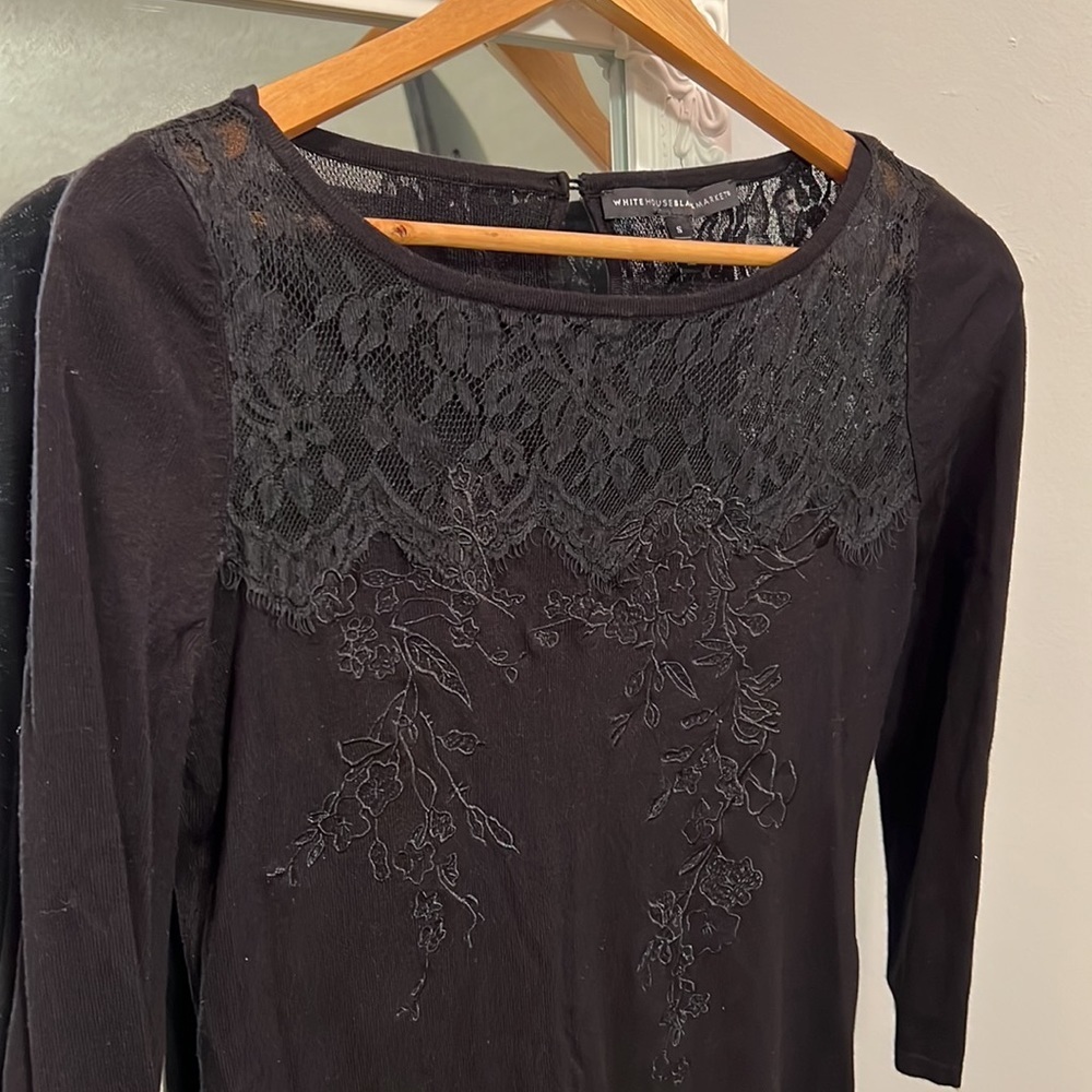 White House Black Market Lace Detail Black Sweater Dress